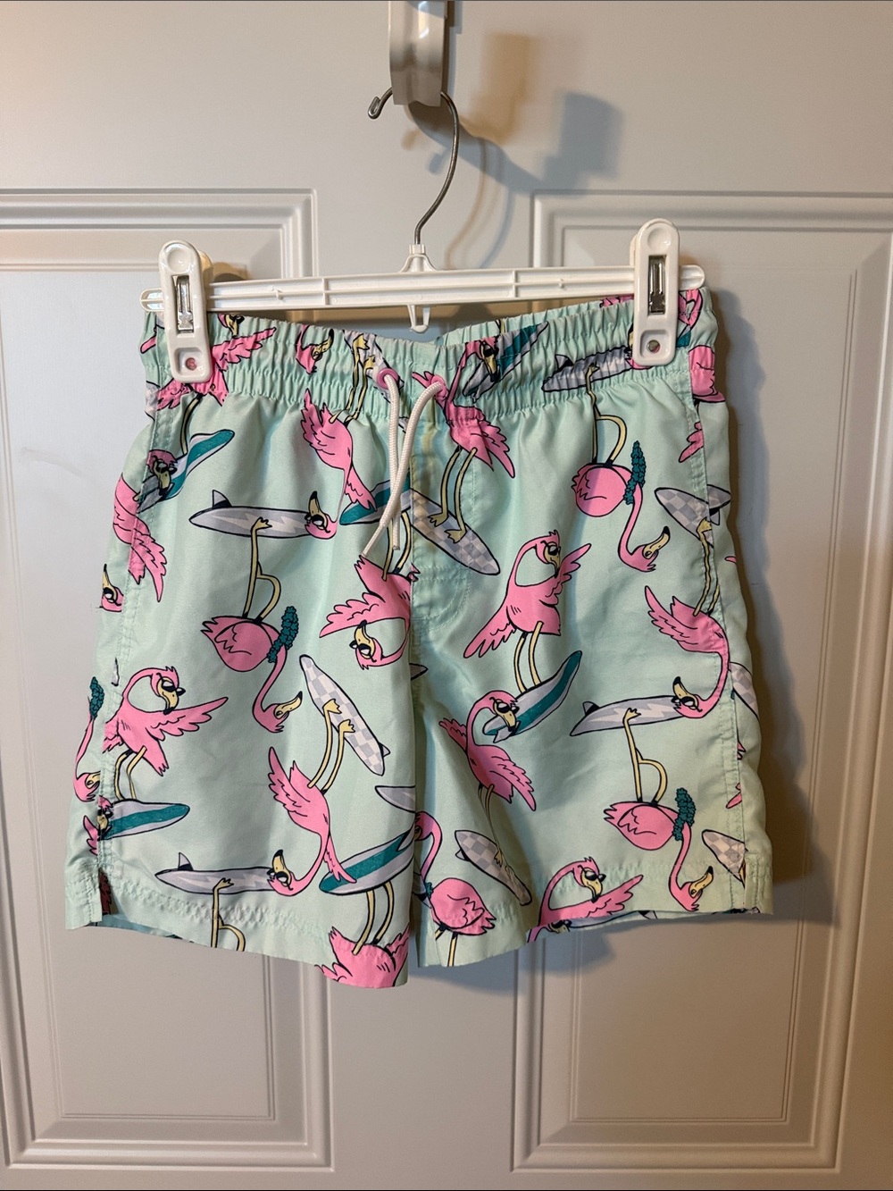Old Navy Mint Swim Shorts with Pink Flamingo Surf Print